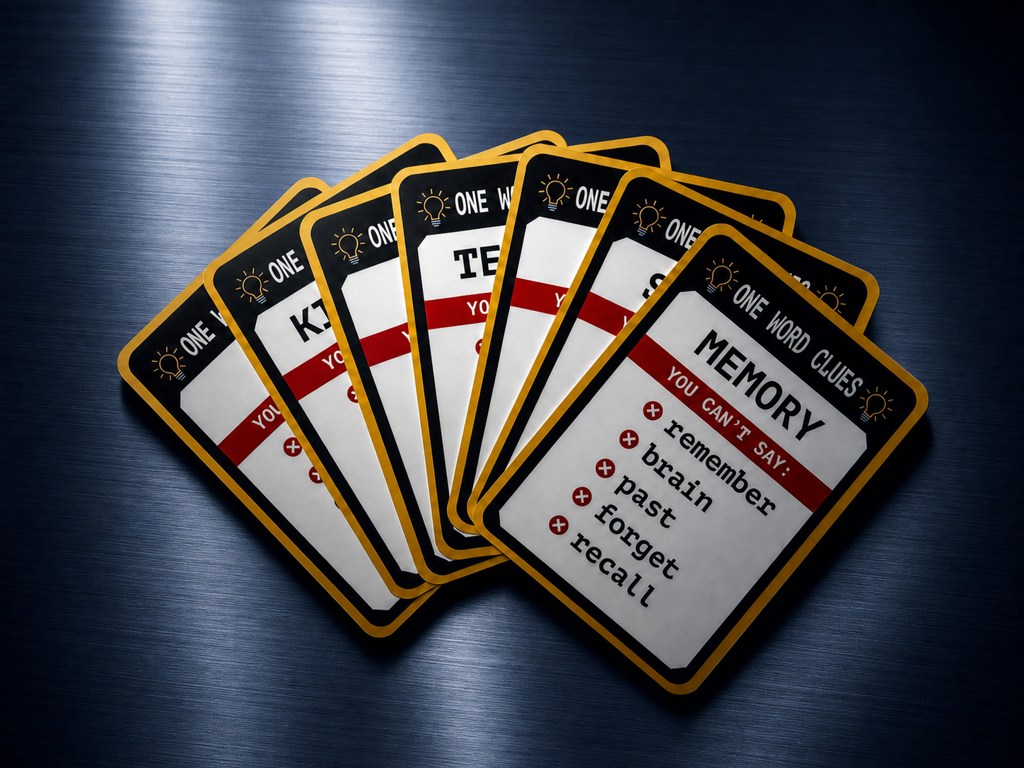 Word Rush card fronts showing the secret word and banned words